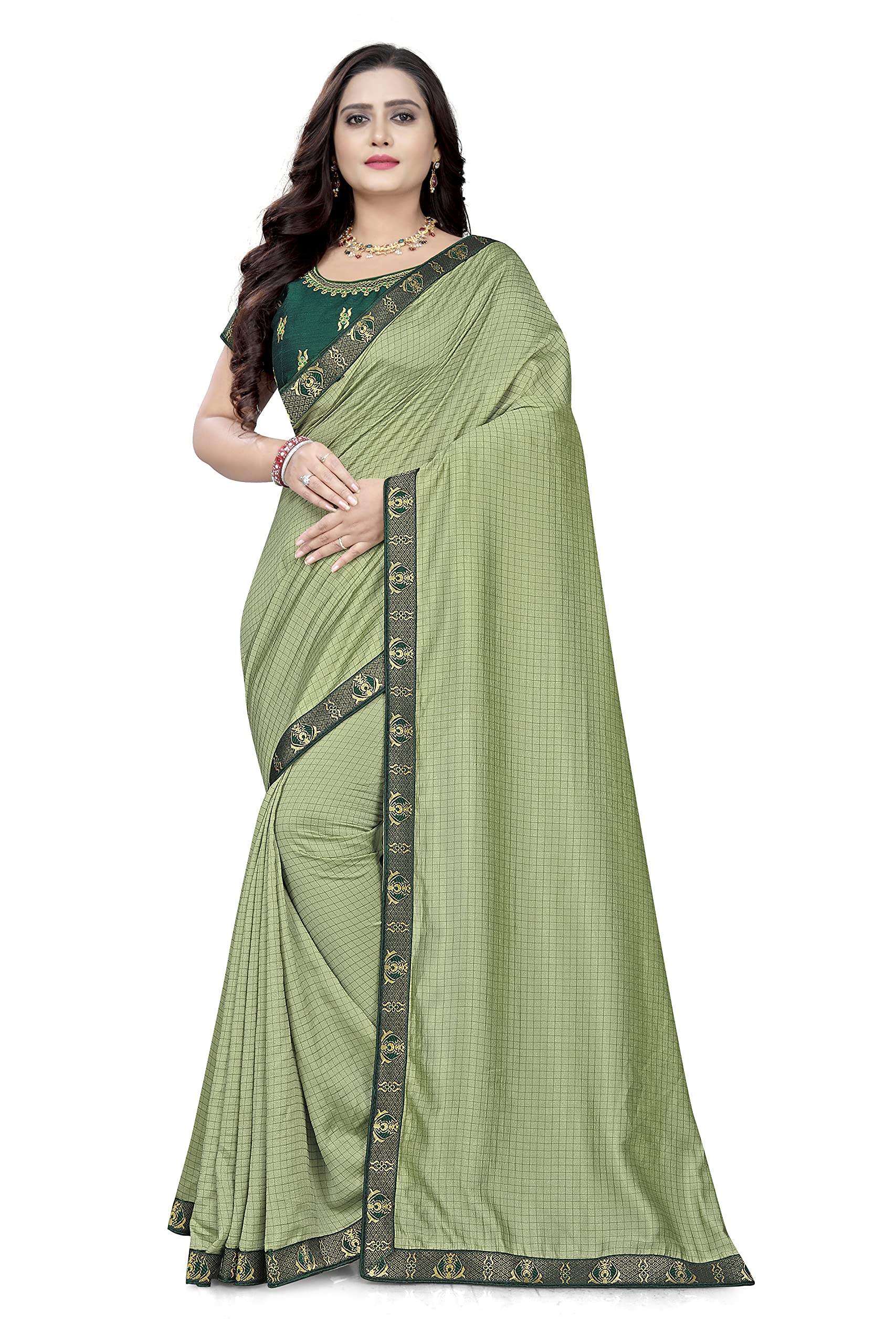 Parv Creation Embroidered Cheks Vichitra Saree
