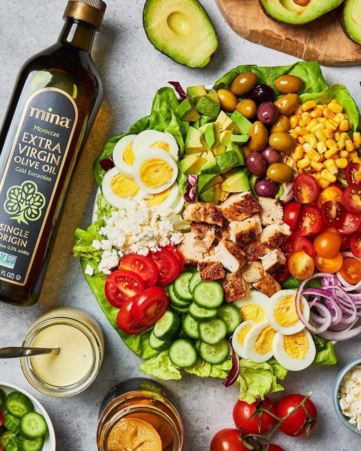 Mina Mediterranean Delights Bundle, Polyphenol Rich Extra Virgin Olive Oil (68 Fl Oz) & Handpicked Pitted Green Olives (12.5 oz, Pack of 6), Naturally Cured and Gluten-Free
