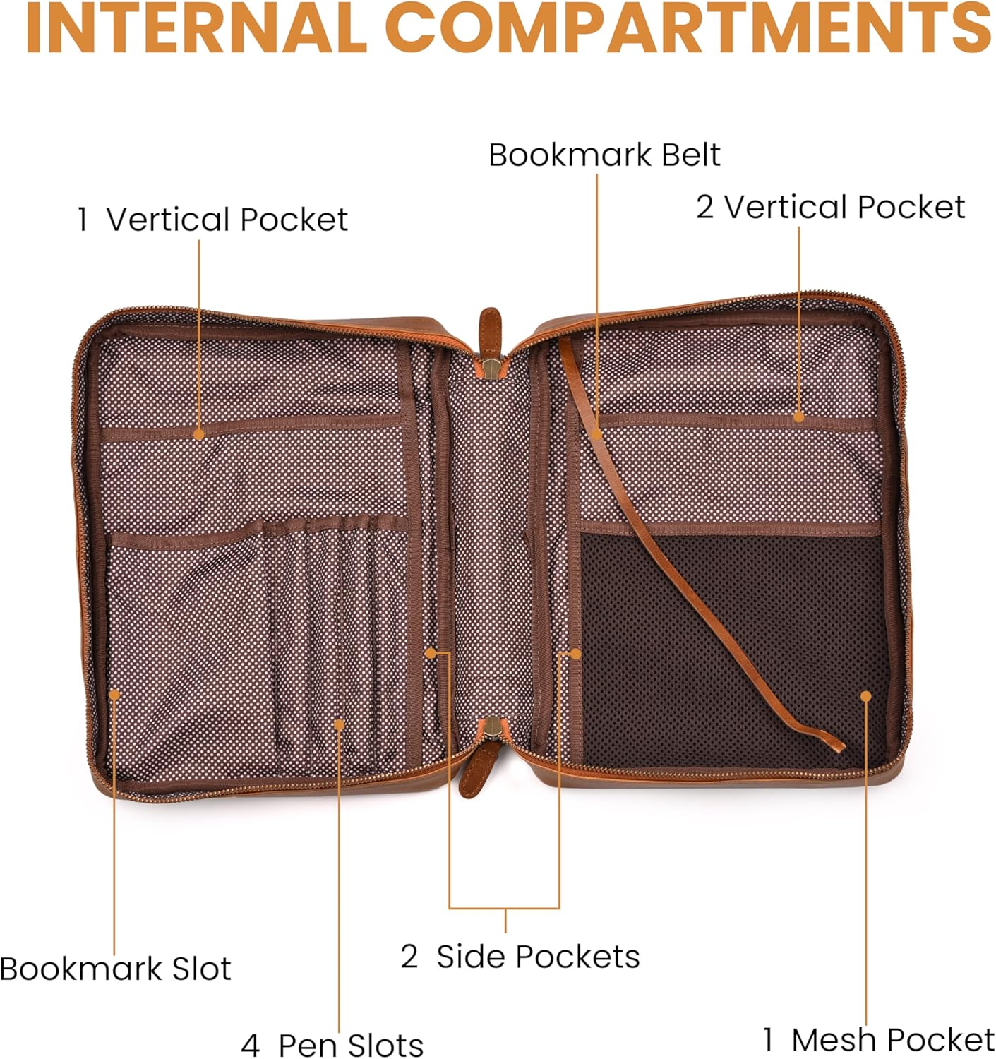 LEATHER VILLAGE Genuine Leather Bible Cover with Zipper for Men & Women - Large Bible Case Carrying Bag Book Cover & Organizer with Handle and Pockets - Leather Bible Covers for Church Study - Tan