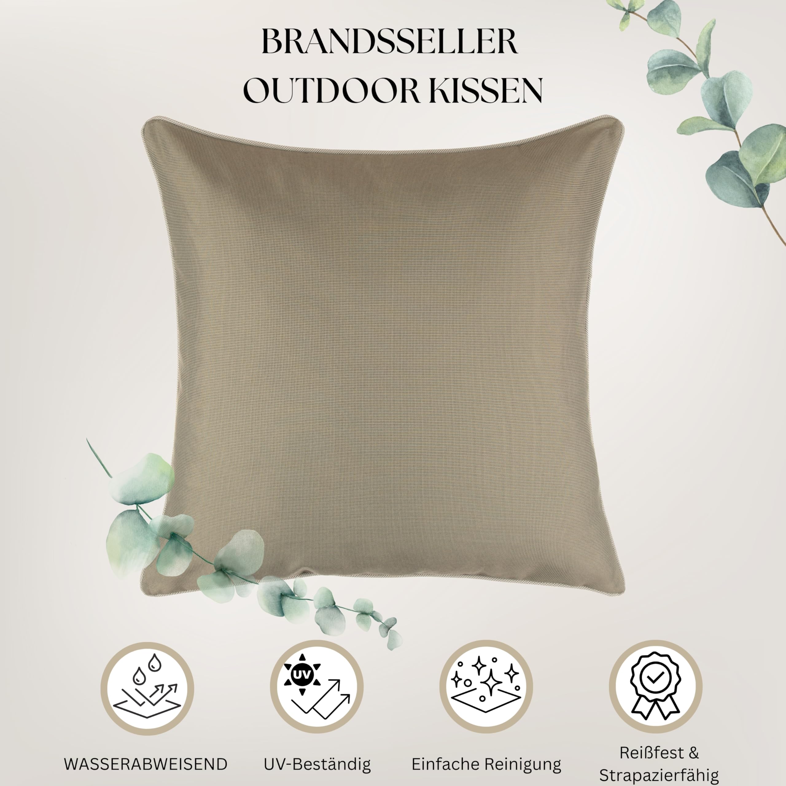Brandsseller Set de 4 Cojines de Exterior 45x45 cm – Cojines Decorativos Impermeables con Ribete – Resistentes a la Intemperie para Jardín, Sofá, Balcón y Terraza – Beige