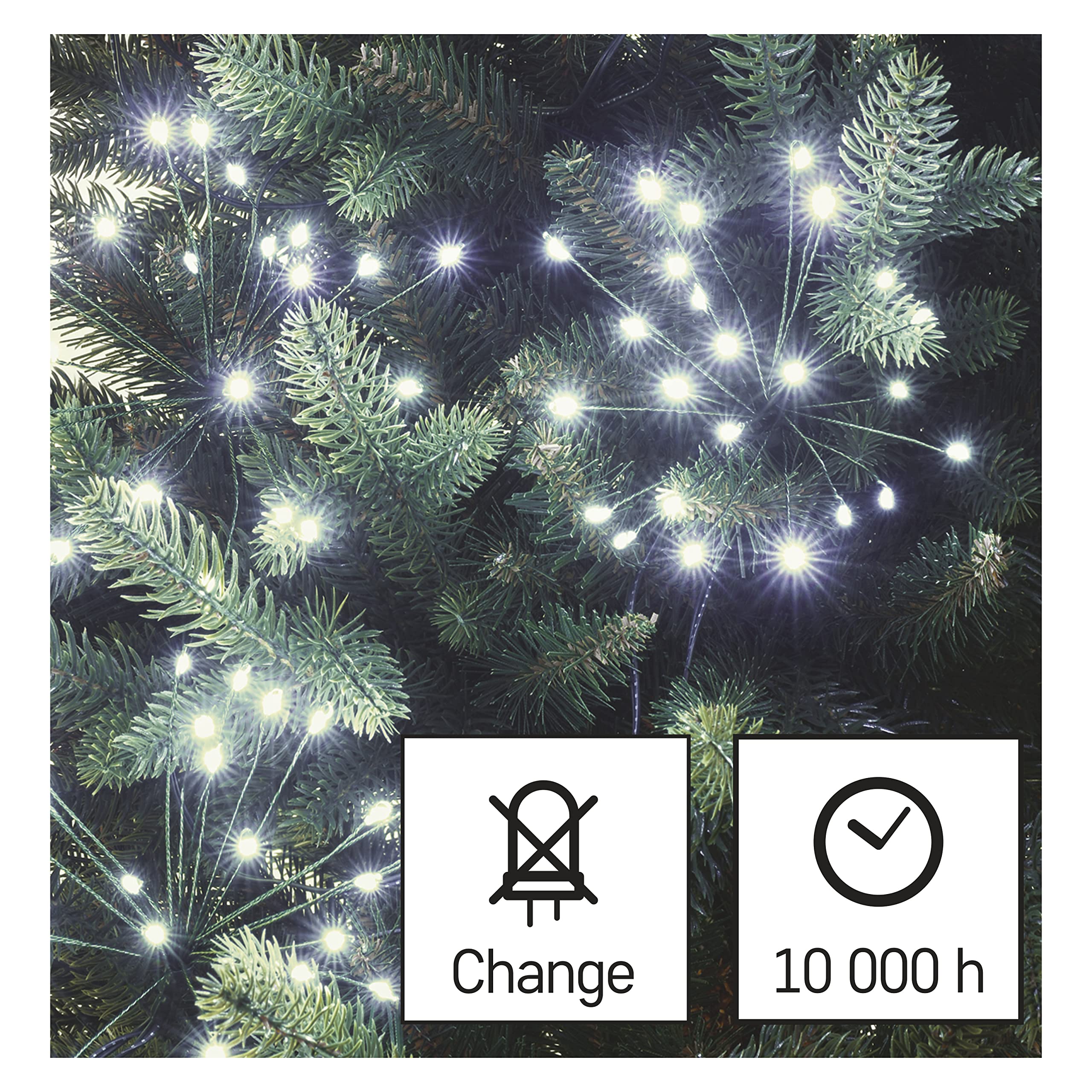 EMOS LED-Lichterkette kaltweiß für Innen, 8 m lange Feuerwerk Weihnachtslichterkette NANO, 6 Stunden Timer Funktion, Netzteil und Transformator, für Partys, Weihnachten, Deko