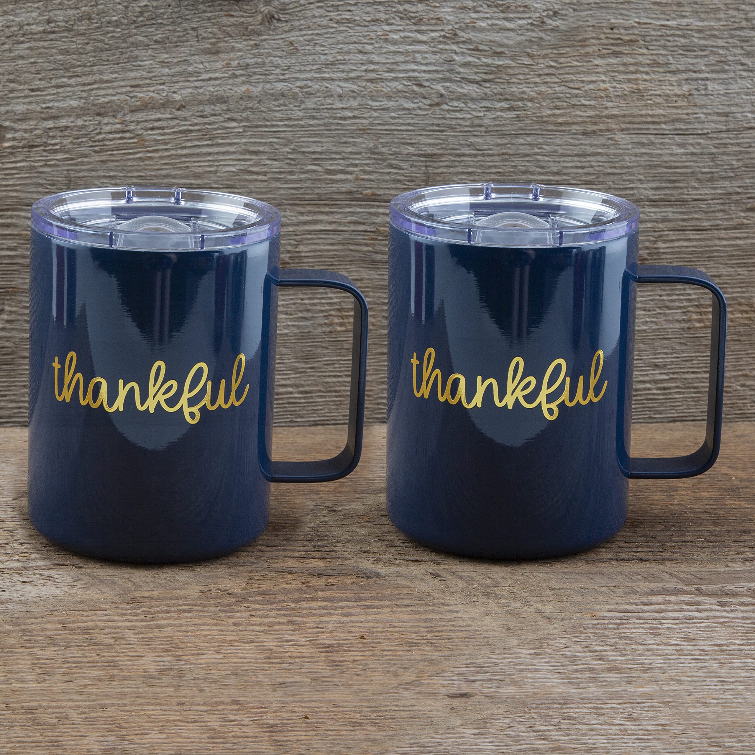 Amazon.com | Cambridge Silversmiths Set of 2 16oz Navy "Thankful" Insulated Coffee  Mugs: Highball Glasses