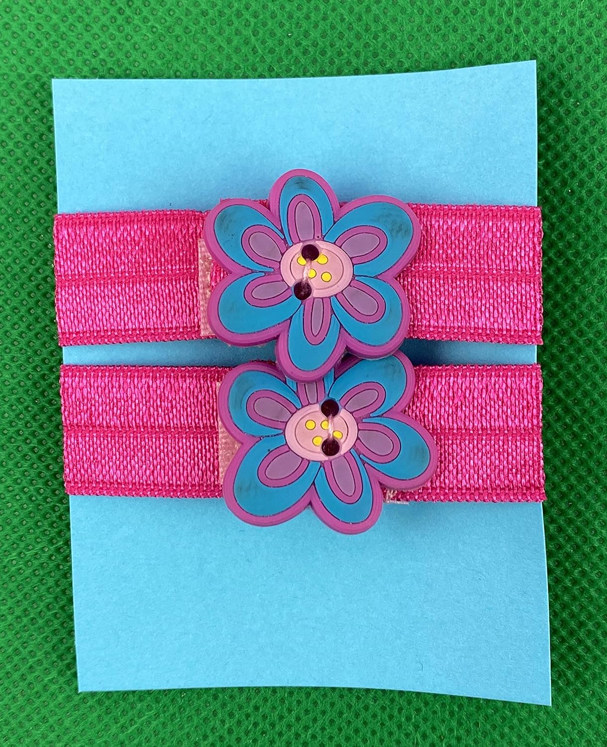 Pink Elastic Sleeve Holders With Pink Flower Buttons Handmade Products