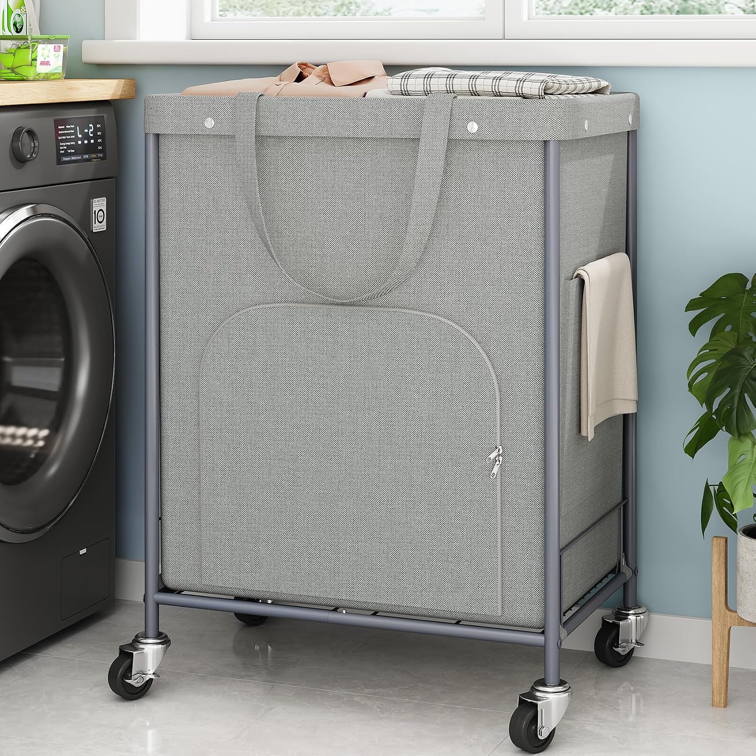 170L Large Laundry Basket with Wheels, Rolling Laundry Hamper Easy Access Clothing Minimizes Bending, Laundry Cart with 4 Silent Casters & Removable Bag for Bedroom, Bathroom, Laundry Room, Gray
