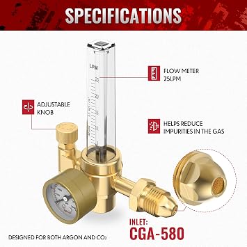 Bestarc Argon CO2 Flow Meter Gas Regulator with 8.2FT Gas Hose for MIG TIG Welding