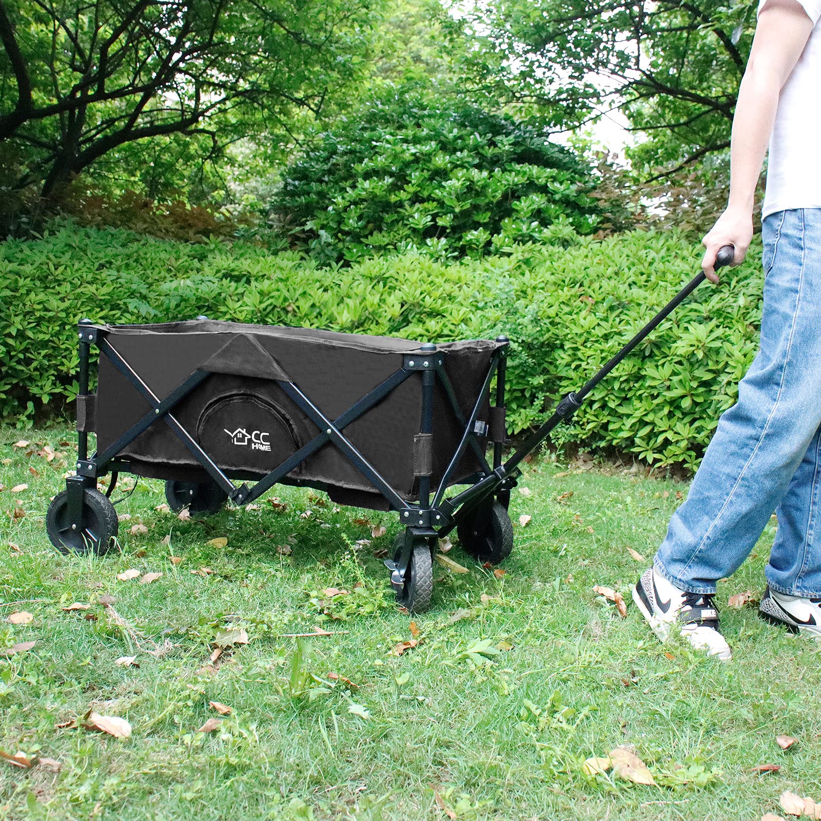 CCLIFE Chariot de Transport Pliable 80kg Chariot Pliant à roulettes Larges Tout Terrain pour Sport, Shopping, Camping Noir