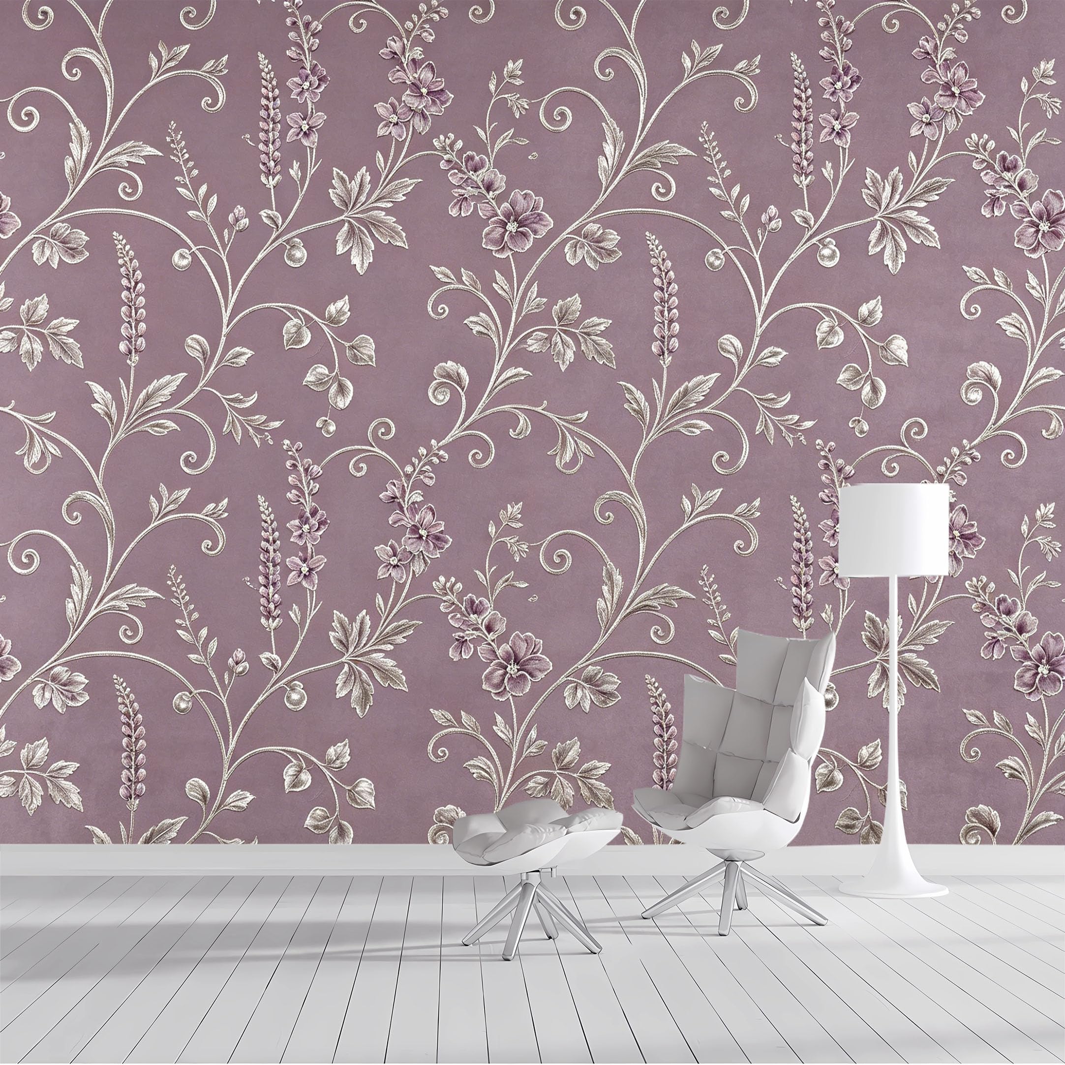 Custom Size Wall Mural Botanical Floral Lavender Watercolor Textured SelfAdhesive Wall Fabric Removable Peel and Stick Wallpaper Wall Decor for Living Room Bedroom Bathroom