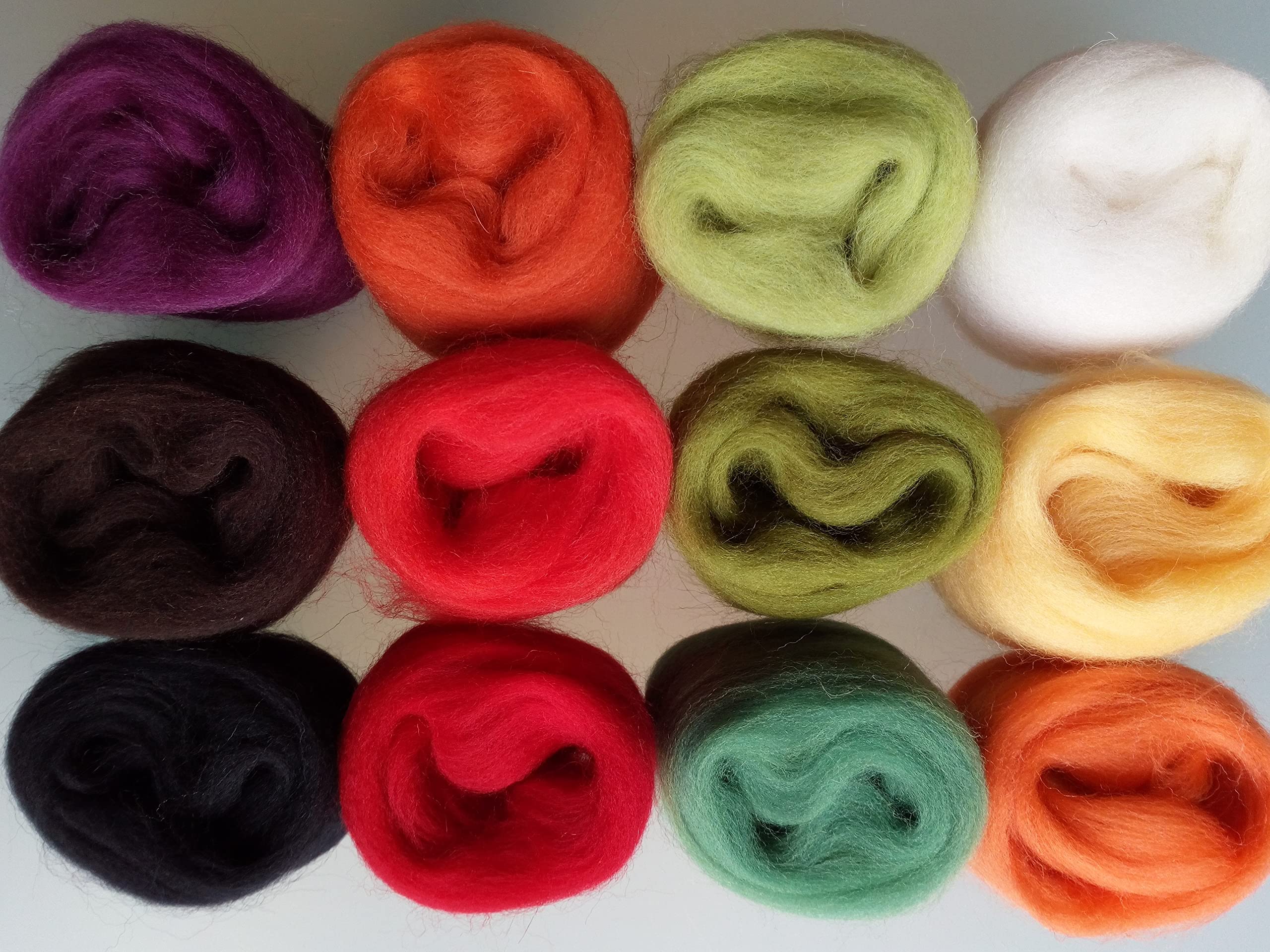 Assorted Colour Wool Sets* Pure Merino Wool for Needle and Wet Felting Wool Tops, Packs of 60g (Set E)