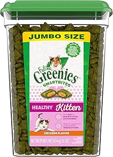 Greenies Feline Smartbites Healthy Kitten Treats, Crunchy and Soft Natural Cat Treats, Chicken Flavor, 16 oz Tub