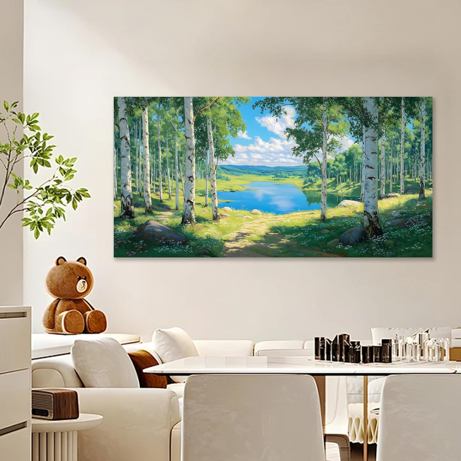 Trogonup Forest Large Wall Art for Living Room Blue Lake and Green Trees Modern Canvas Prints Mountain Landscape Artwork for Bedroom Office Kitchen Home Decor 20x40 Inch