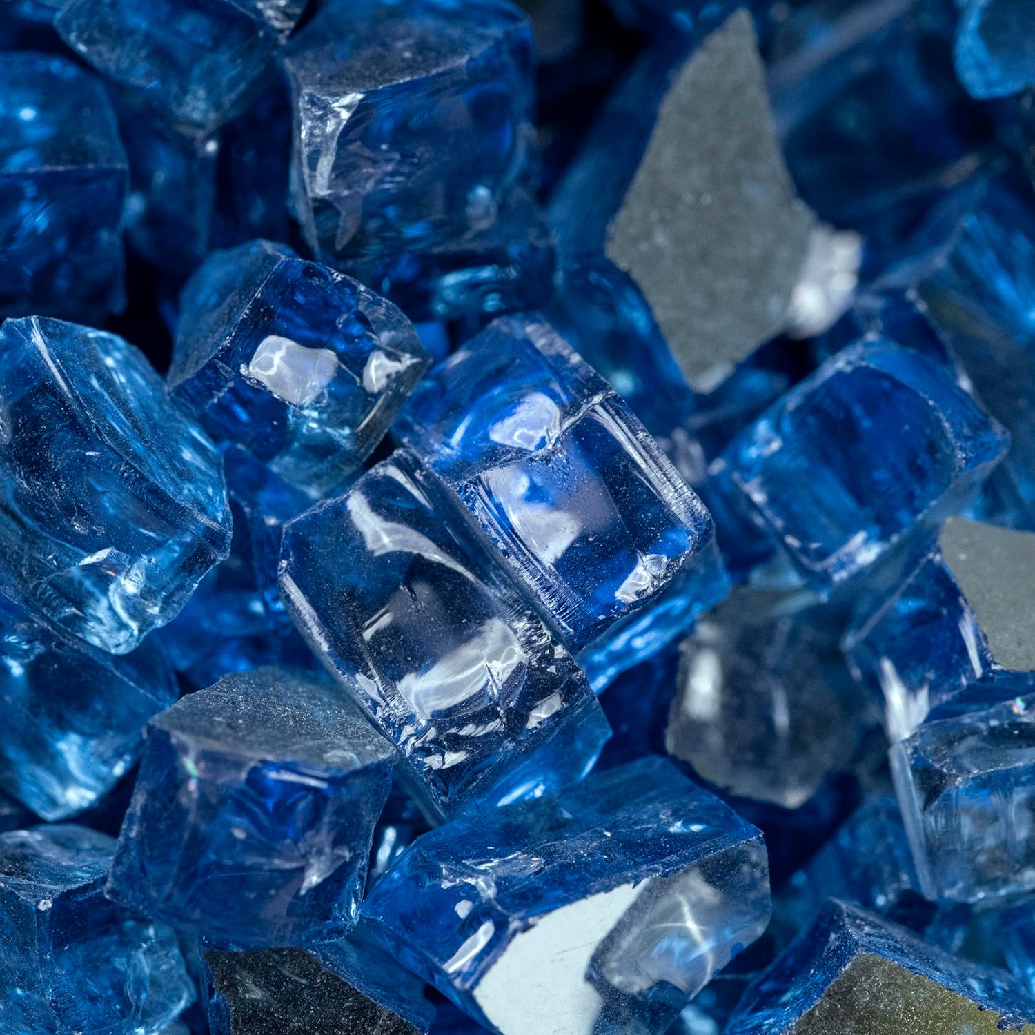 MSI Sapphire Blue Fire Glass, 1/4 Inch High Luster Reflective Tempered Glass Rocks fo Propane or Natural Gas Fireplace, Fire Pit Glass Rocks, 20 Pounds