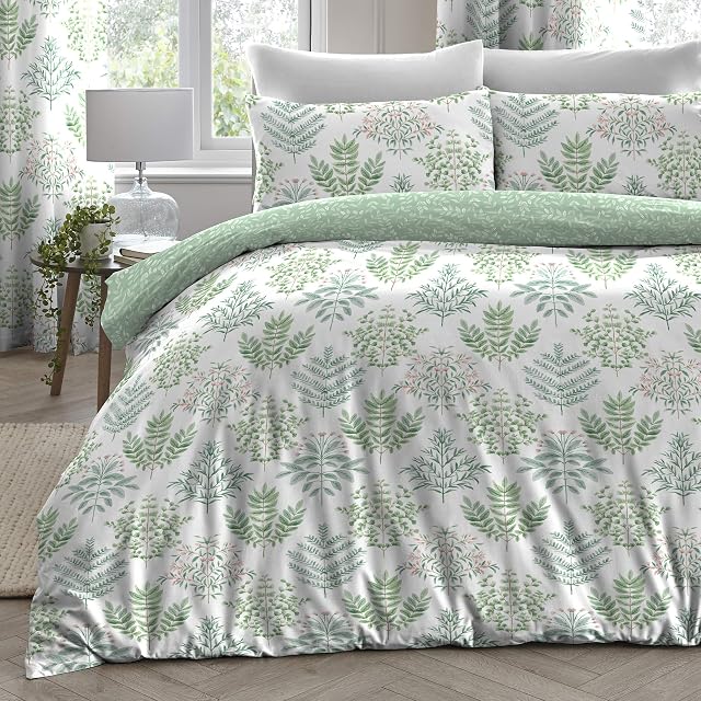 Dreams 'N' Drapes Emily Botanical Print Reversible Duvet Cover Set, Green, King