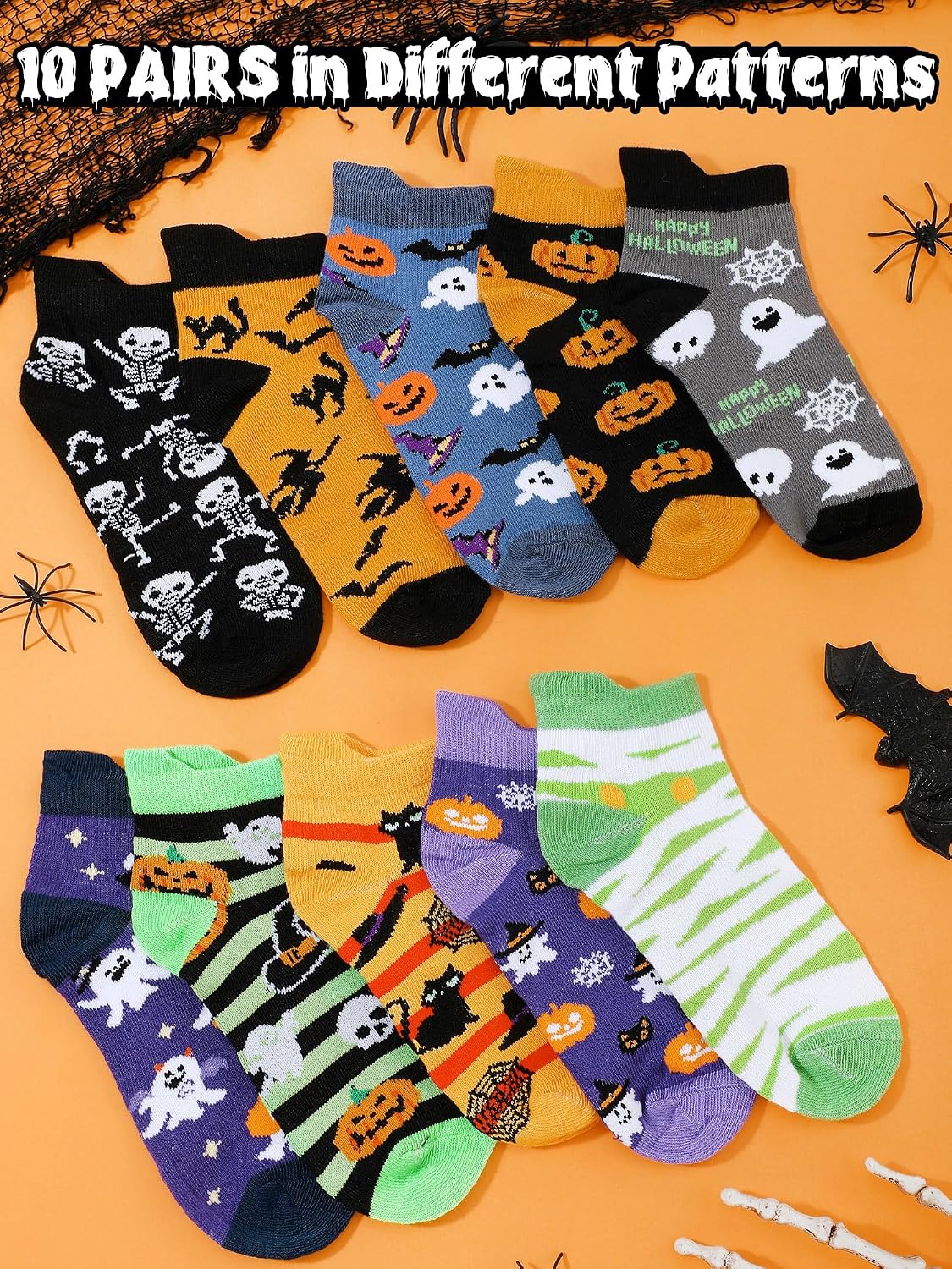 10 Pairs Kids Halloween Ankle Socks for Boys Girls