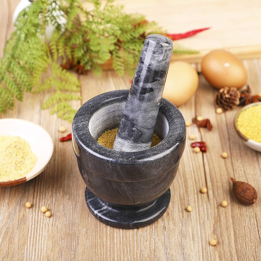 Pestle & Mortar Set Spice Herb Crusher Grinder Grinding Paste Pestal Marble 17cm | EBay