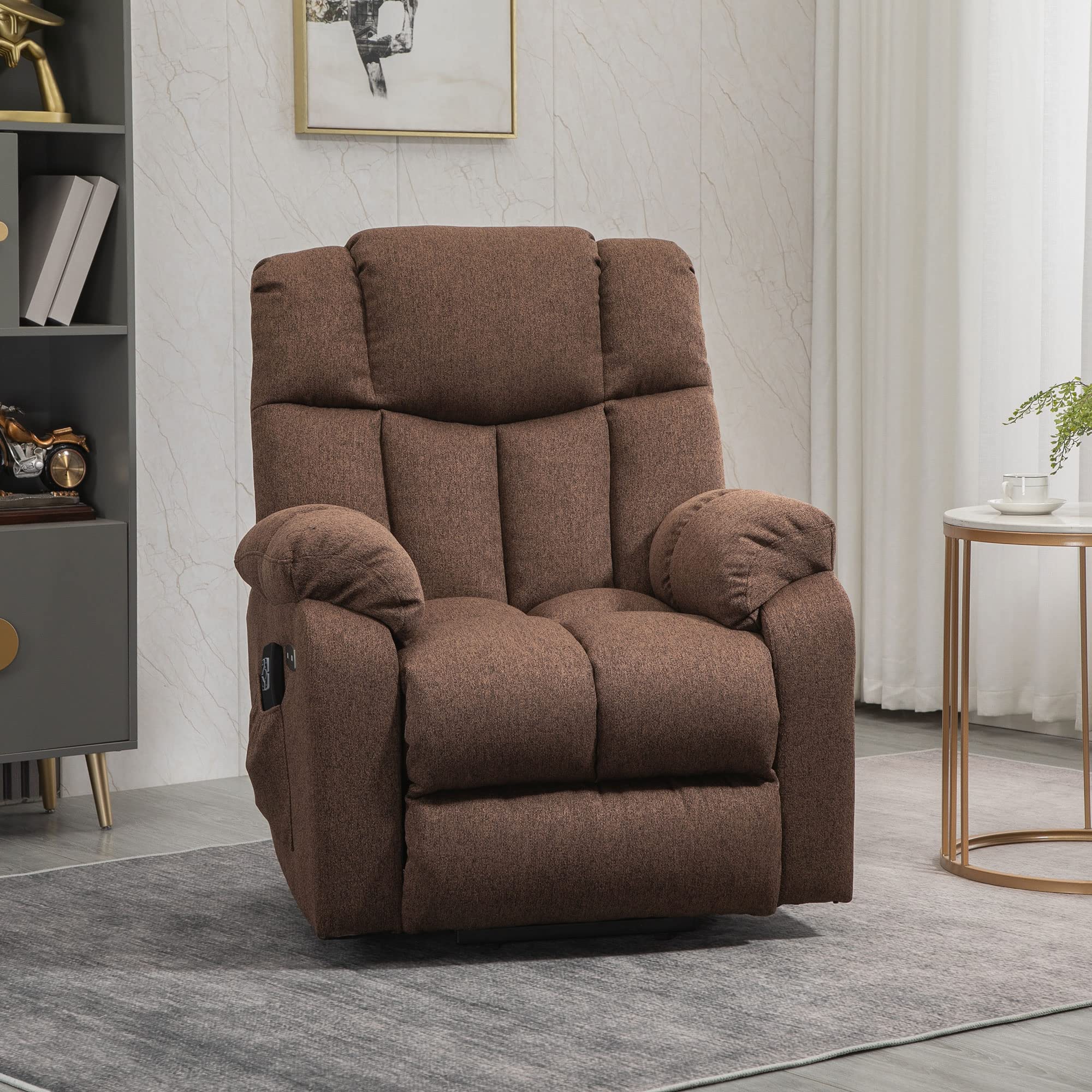 HOMCOM Fernsehsessel mit Aufstehhilfe Elektrisch Verstellbar, Relaxsessel mit Liegefunktion, TV-Sessel mit Fernbedienung, 2 Seitentaschen und Fußteil, USB-Anschluss Braun