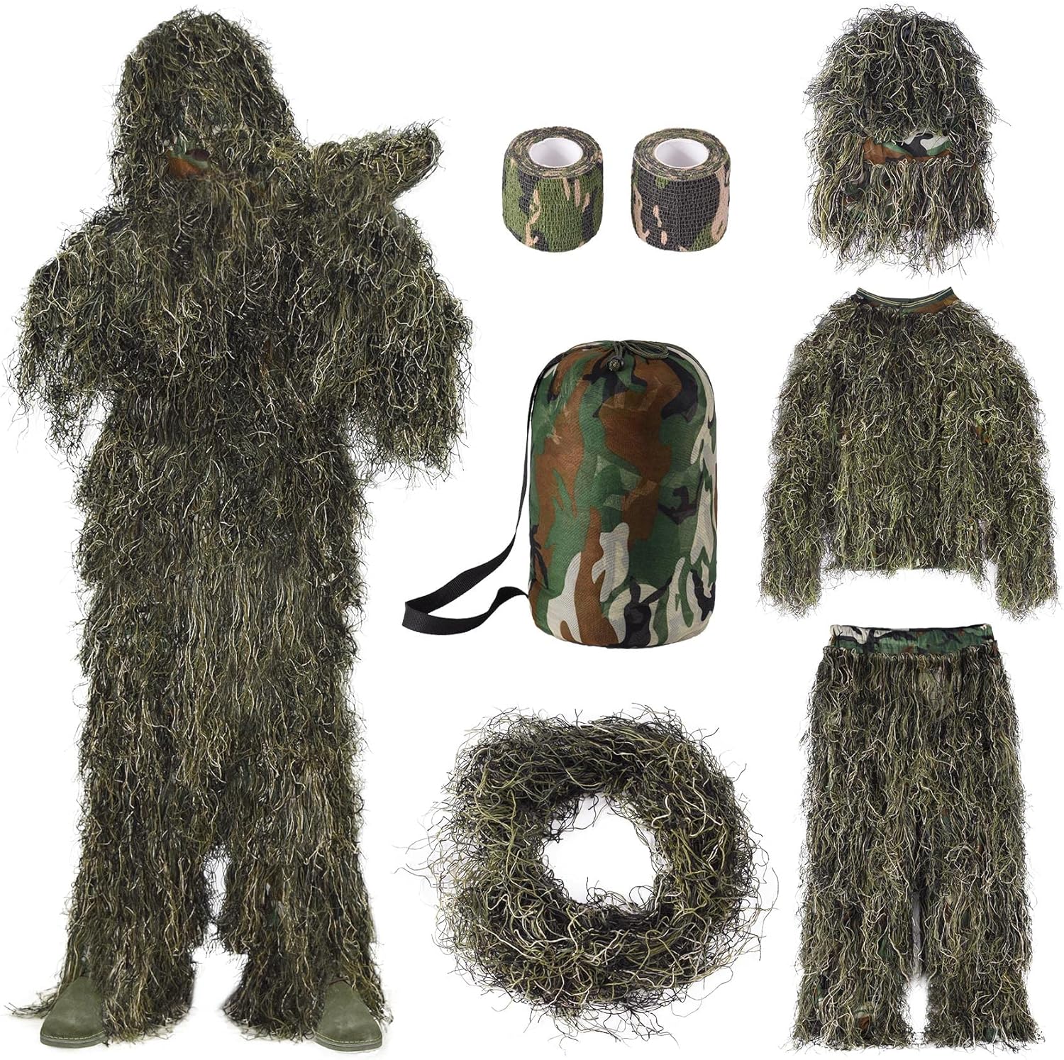 Seeutek Ghillie Suit 6 in 1 Gilly Suit, 3D Camouflage Hunting Apparel ...