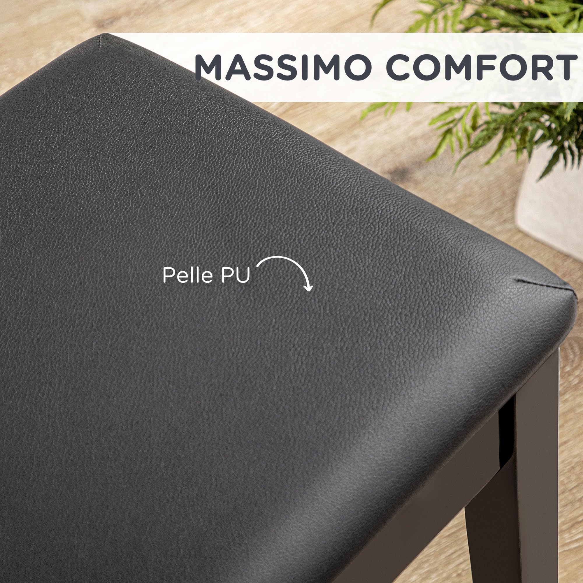 HOMCOM Panca per pianoforte Sgabello da pianoforte Panca con seduta imbottita Gambe in legno massello rivestimento sintetico - Nero