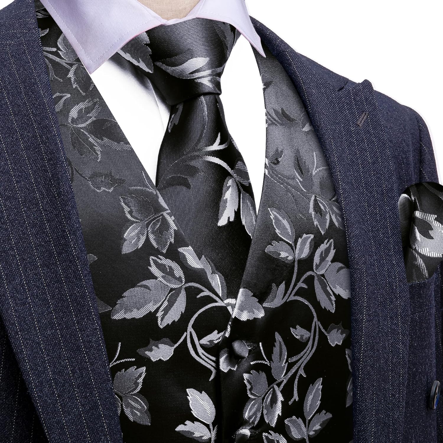 Barry.Wang Mens Suit Vest Paisley/Flower Silk Jacquard Waistcoat Ties Set Formal/Leisure 5PCS