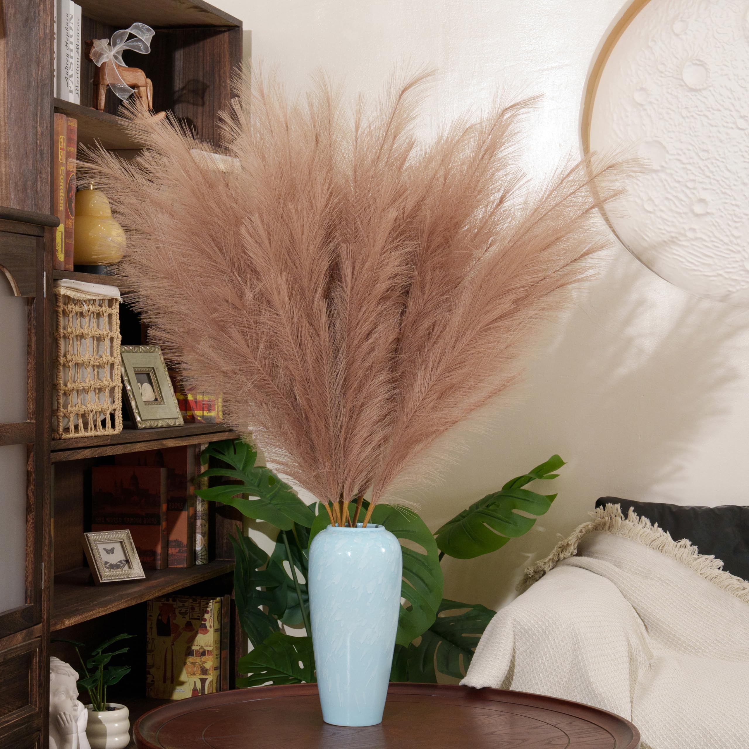 Penepico Khaki Pampas Grass Decor Tall,8Pcs 43.3"/110Cm Large Pampas Floral Fluffy,Long Feather Flowers For Boho Wedding Arangement Bedroom Living Room Decorations (, 8Pcs 43.3"/110Cm)