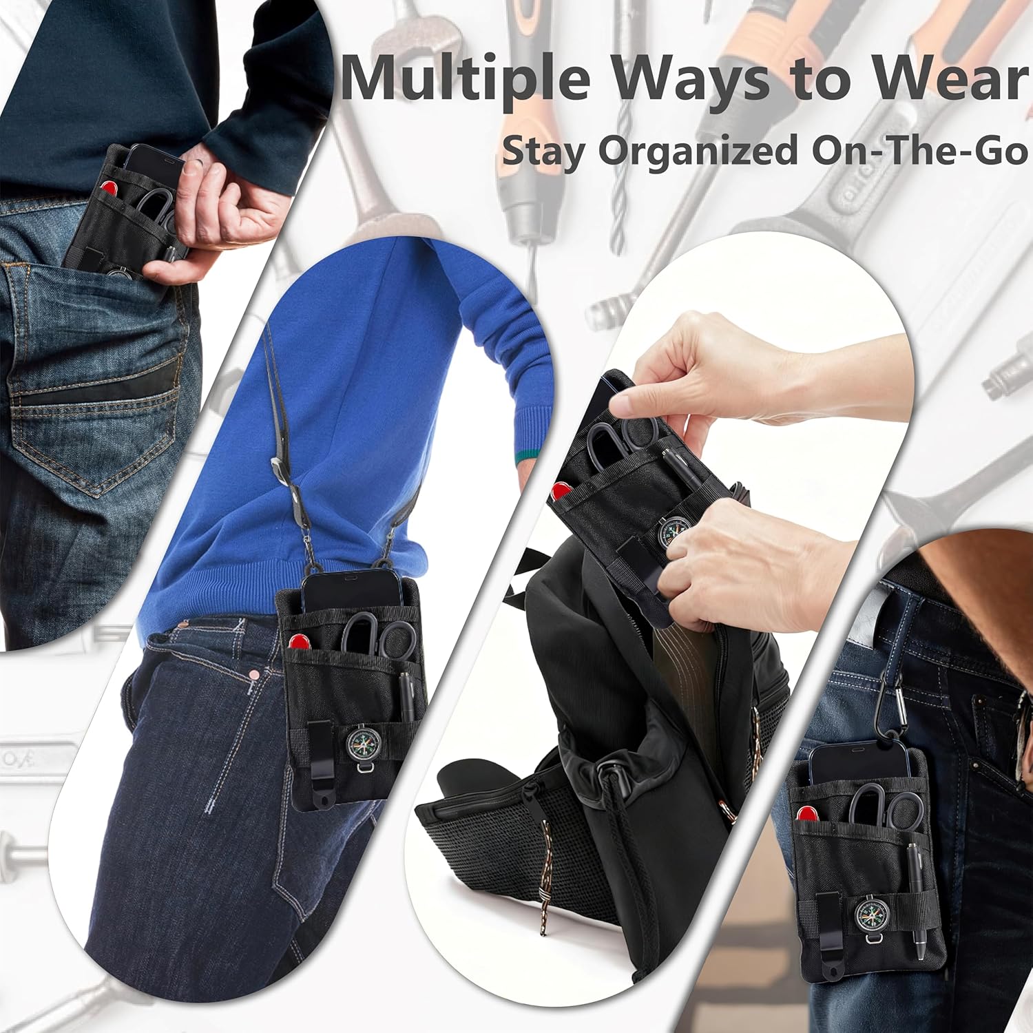 EDC Pouch Oxford Fabric Pocket Organizer with Adjustable Strap EDC Fanny Pack for Travel Running, Secure Zip Pocket for Keys Cards Cash, Holds Flashlight Pocket Knife Multitool Pen - Image 3