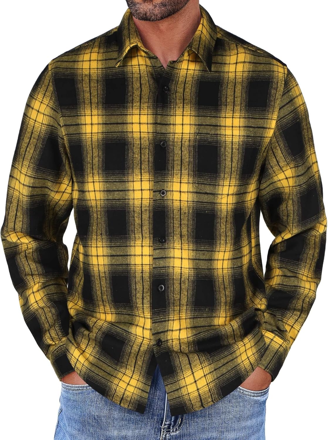 COOFANDY Mens Flannel Shirts Long Sleeve Button Down Shirt with Pocket Casual Shirts Work Shirts for Men