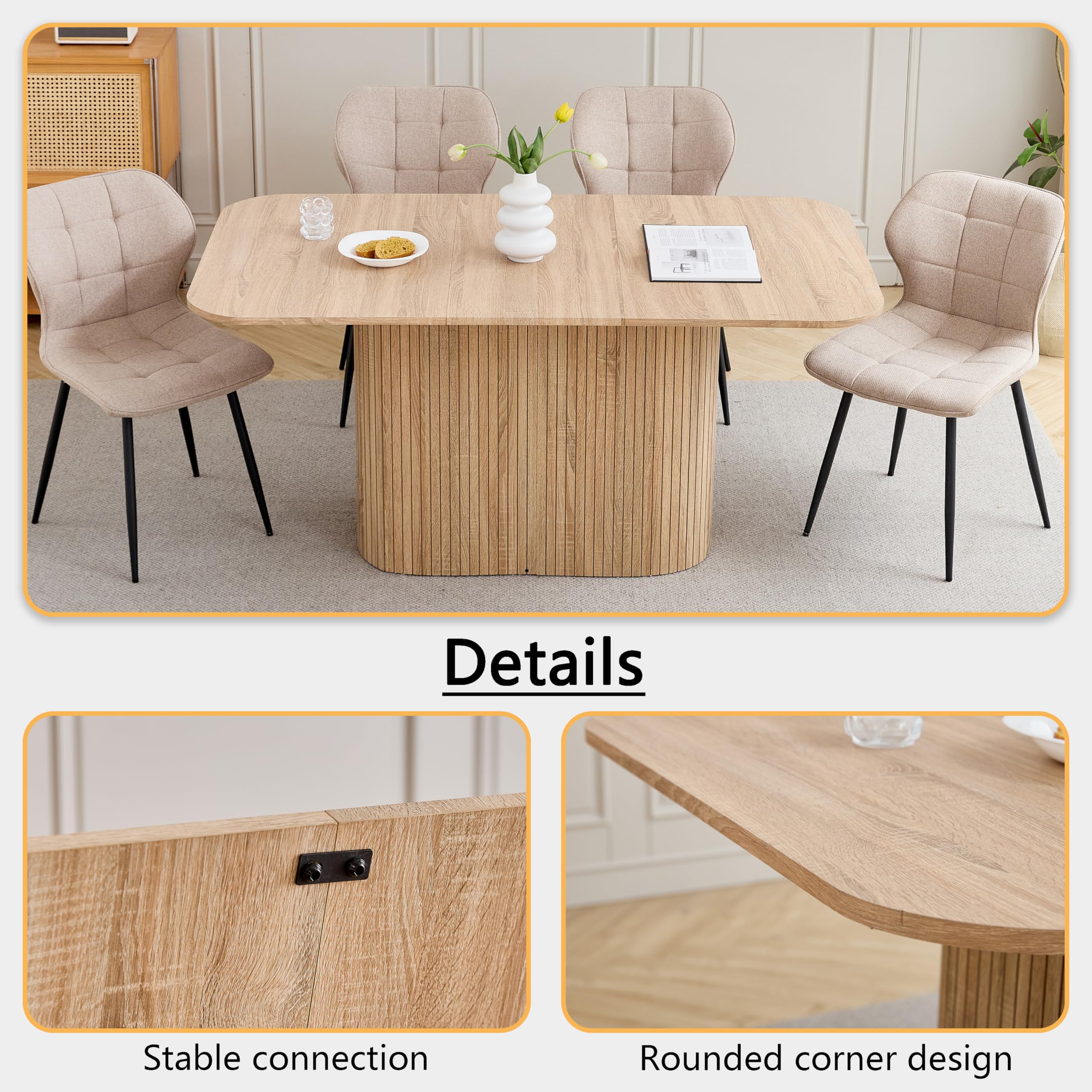 GrandCA HOME Tavolo da Pranzo Rettangolare con Angoli Arrotondati, Tavolo da Pranzo Moderno Cucina da 160 cm con Base in Legno, Ampio Piano di Lavoro in MDF, per 4-8 Persone, Venature del Legno Chiaro