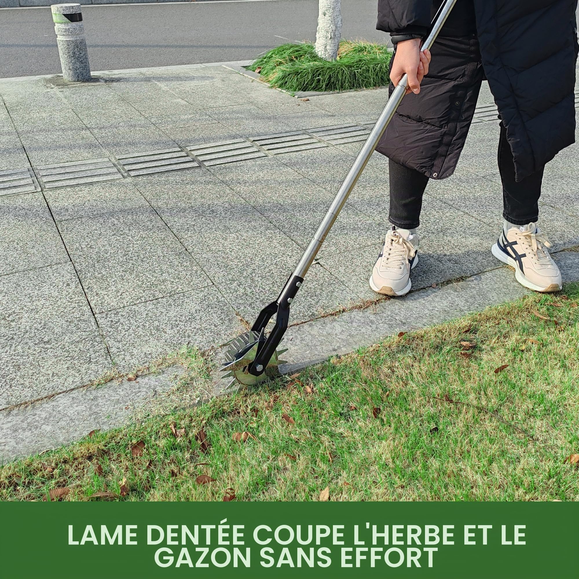 YEELOR Coupe-bordure rotative manuelle, Débroussailleuse Taille Bordure, 3 sections solides en acier inoxydable avec poignée rembourrée - Longueur : 147 cm