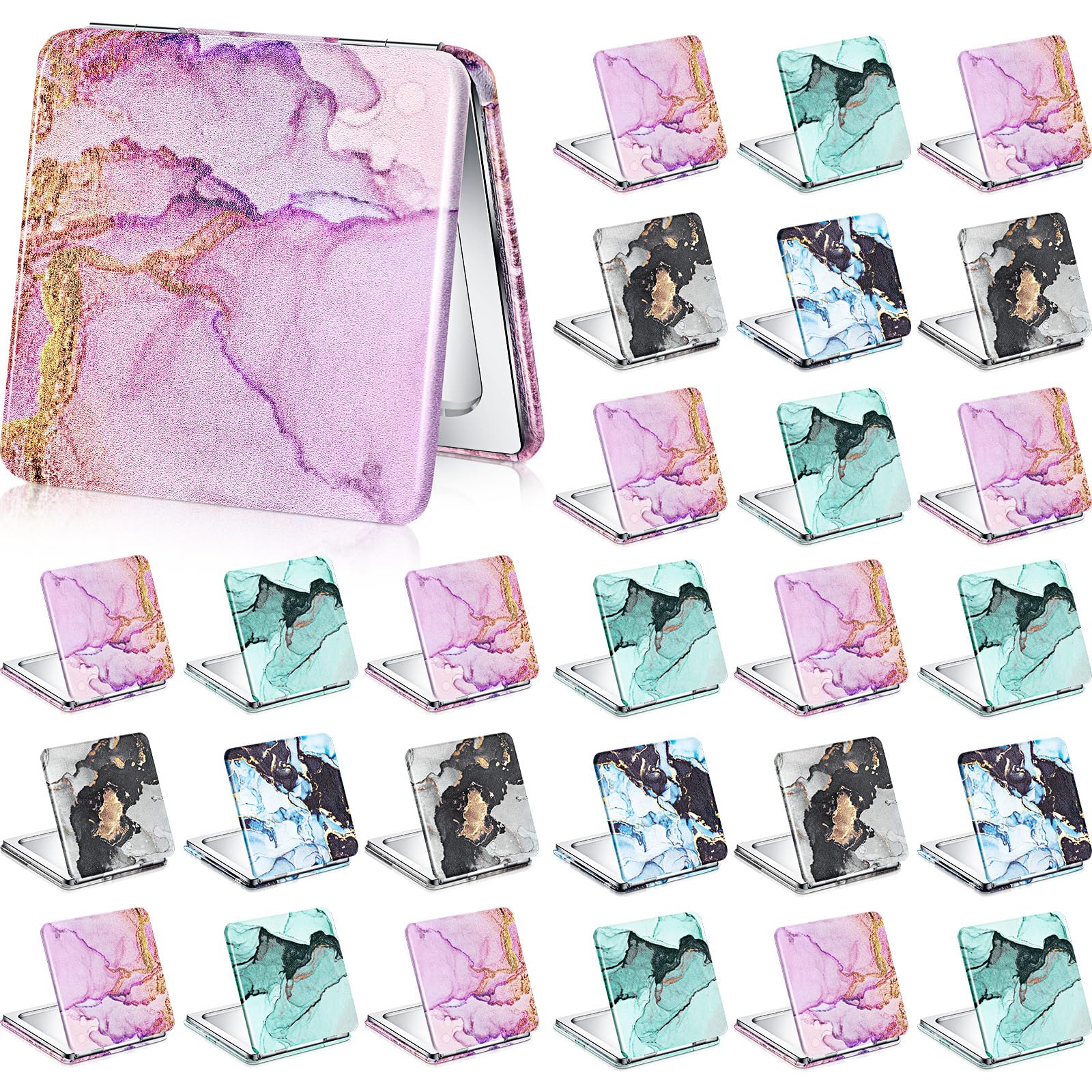 Cindeer Espejo compacto con aumento a granel, espejo cuadrado para bolso pequeño, espejo de mano portátil de viaje de doble cara con aumento 2x 1x para niñas, mujeres y madres (40 piezas)