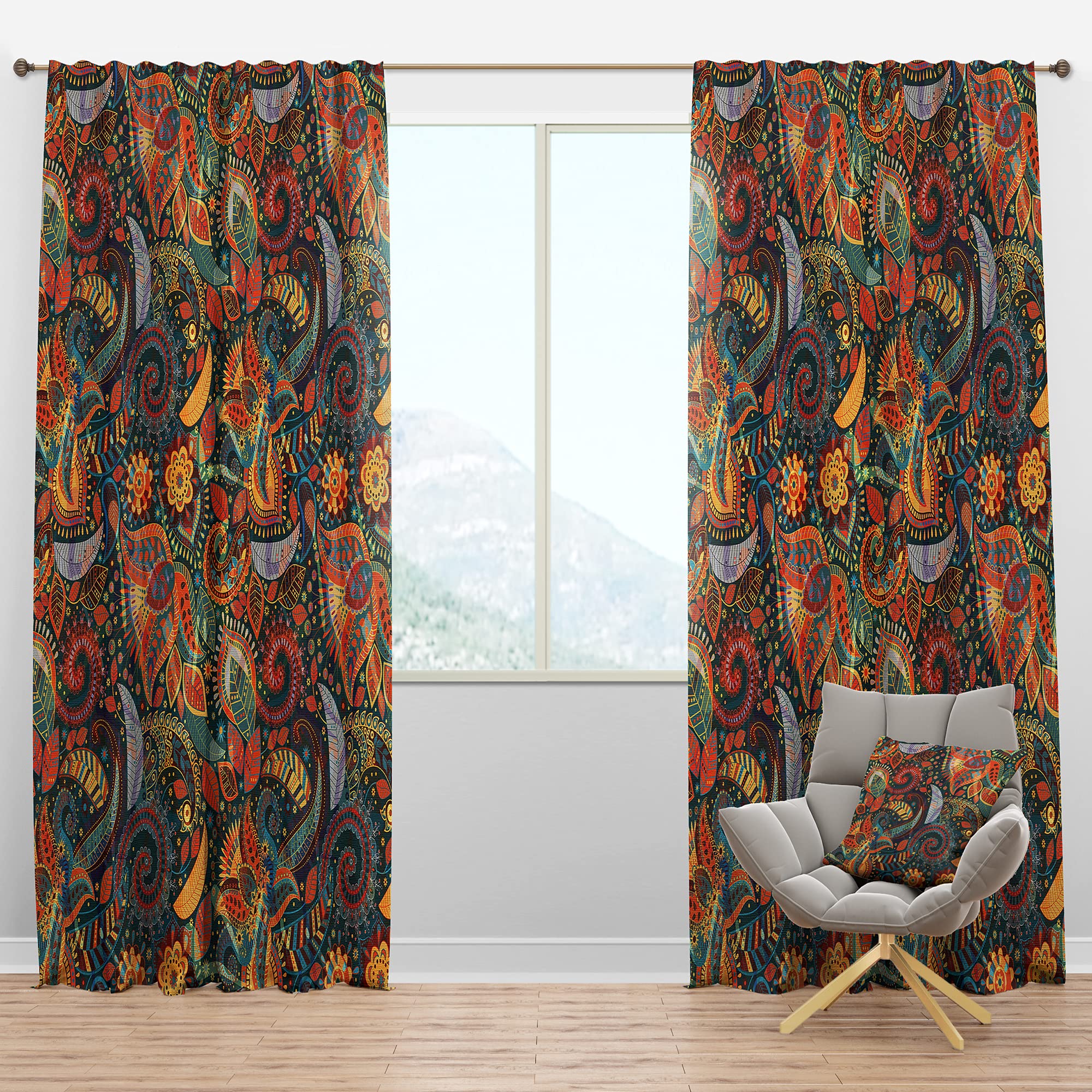 DesignQ Blackout Curtains 'Paisley Floral Pattern' - Thermal Insulated - Single Panel - 52x63 - Bedroom, Living Room
