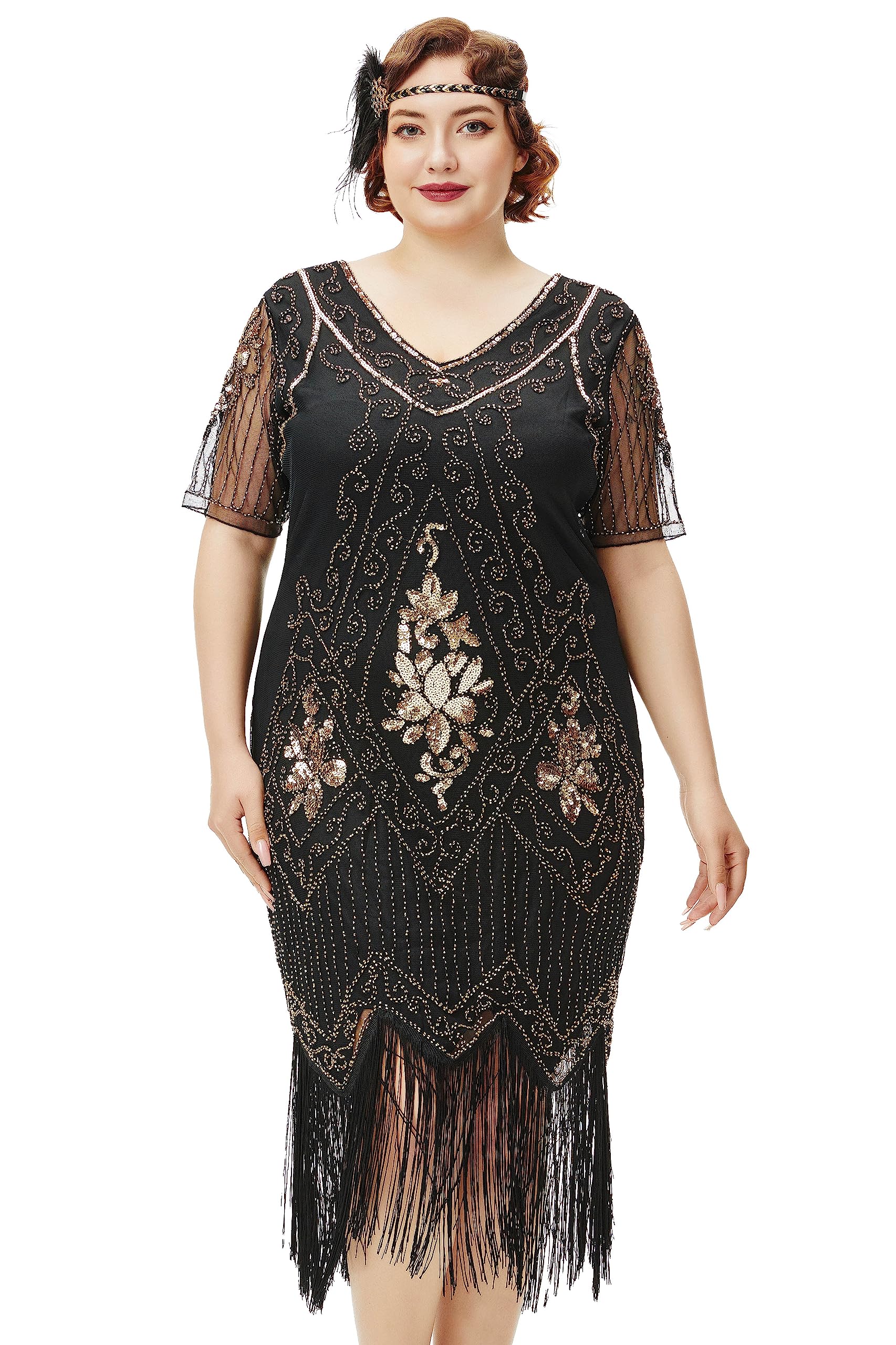 Amazon BABEYOND Great Gatsby Dresses for Women Plus Size Cocktail Dress 1920s Flapper Costume for Women Black and Gold Clothing Shoes Jewelry