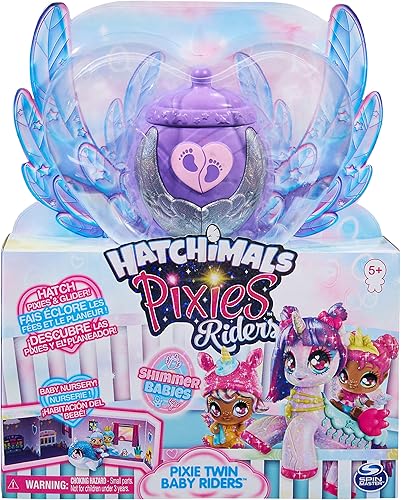 Miniatura 2 de Hatchimals Pixies Riders, Shimmer Babies Baby Twins con planeador y 4 accesorios (los estilos varían)