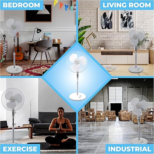 Miniatura 8 de Comfort Zone Ventilador de pedestal oscilante con control remoto, ventilador de soporte, 18 pulgadas, 3 velocidades, altura e inclinación