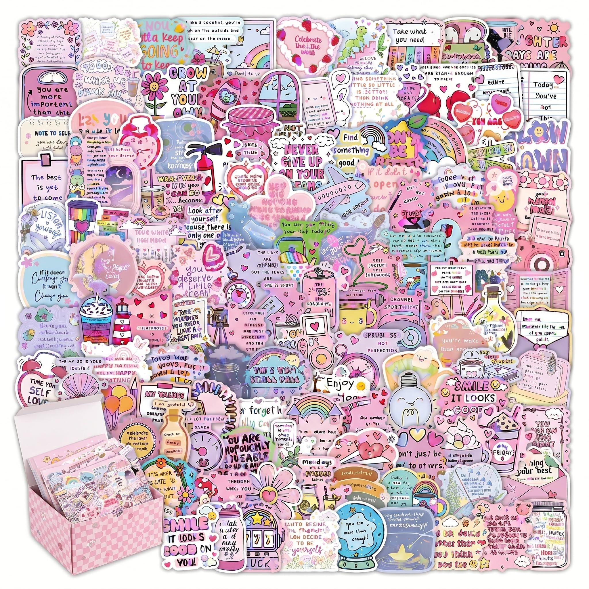 200PCS Holographic Stickers for Adults, Cute Motivational Stickers, Aesthetic Waterproof Vinyl Decals for Laptop, Water Bottle, Journal, Planners, Vision Board, Positive Affirmation Gifts