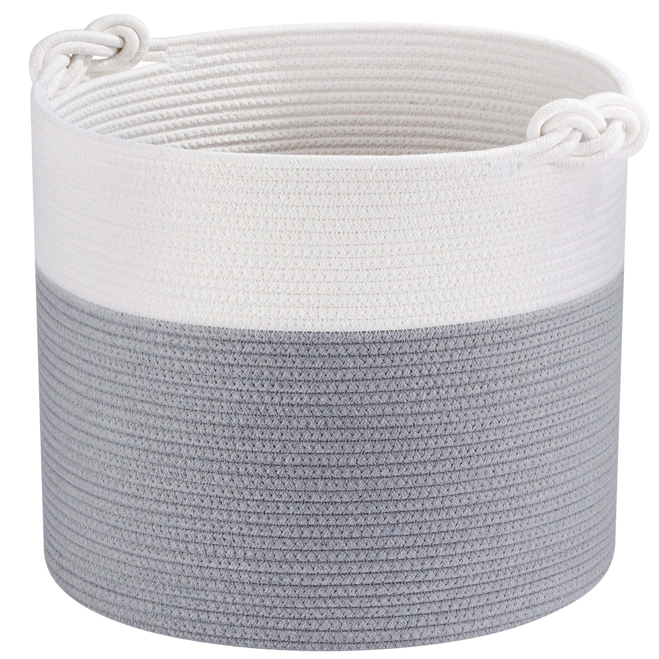 MINTWOOD Design 15 x 14.2 Inches Woven Cotton Rope Storage Basket, Stuffed Toy Basket Bin, Laundry Basket Hamper, Nursery Basket, Dog Toy Basket, Blanket Basket, Gift Basket, Dark Gray