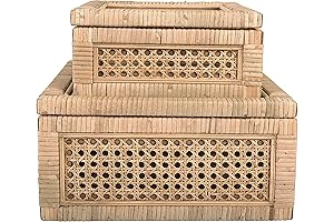 Enhance Shelves with Woven Rattan and Wood Decorative Boxes