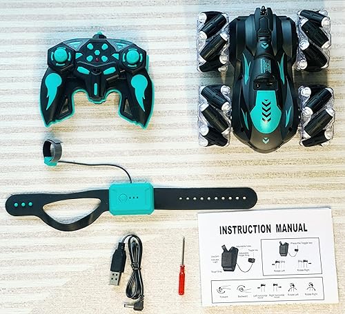 Miniatura 8 de Syozac Auto de acrobacias RC con detección de gestos con luz, 2.4G 4WD controlado a mano gravedad juguete con control remoto de 360 para niños a