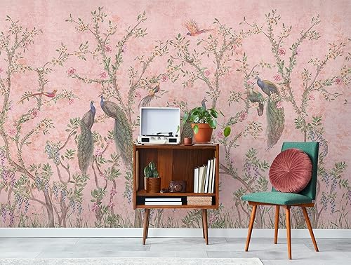 Miniatura 2 de Murwall Peacock Wallpaper Soft Chinoiserie Wall Mural Chinese Birds and Watercolor Floral Wallpaper (STYLE1)