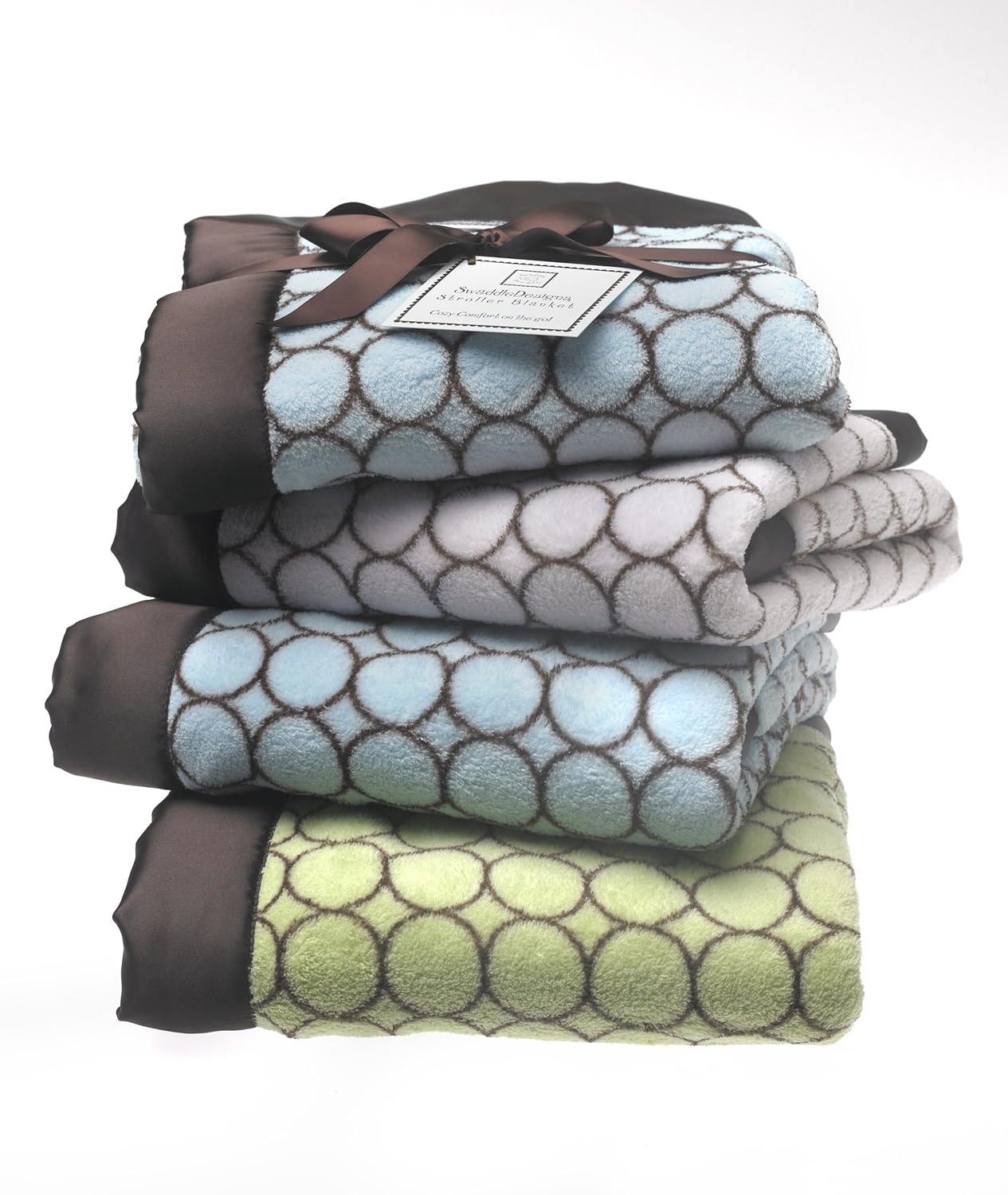 SwaddleDesigns Stroller Blanket, Cozy Plush Baby/Toddler Blanket, 30x40 inches, Lime and Brown Mod Circles with Satin Trim