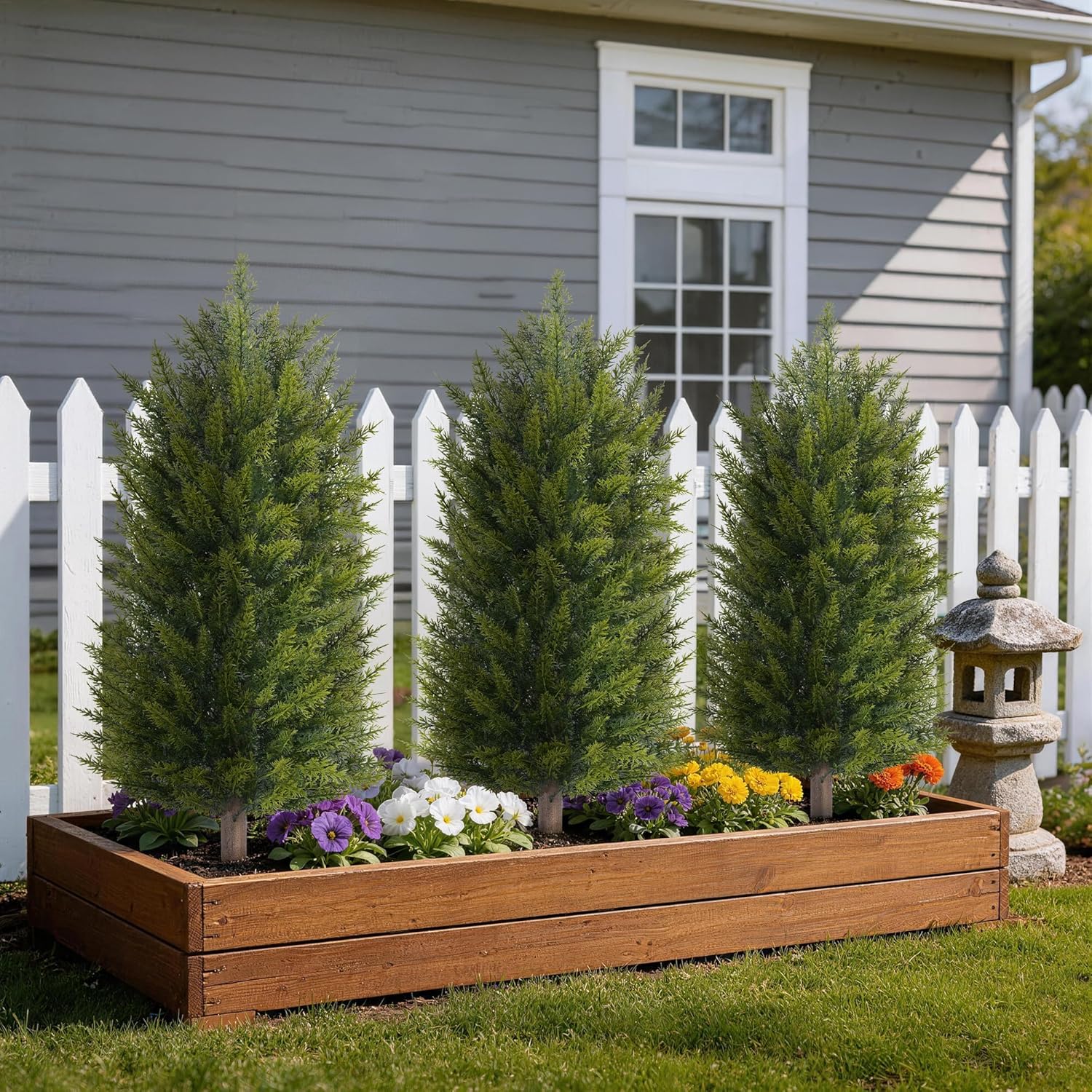 3ft UV-Resistant Artificial Cedar Topiary Tree Faux Cypress Outdoor Fake Pine Plant Shrubs Bushes for Home Garden Porch Entryway, Set of 2