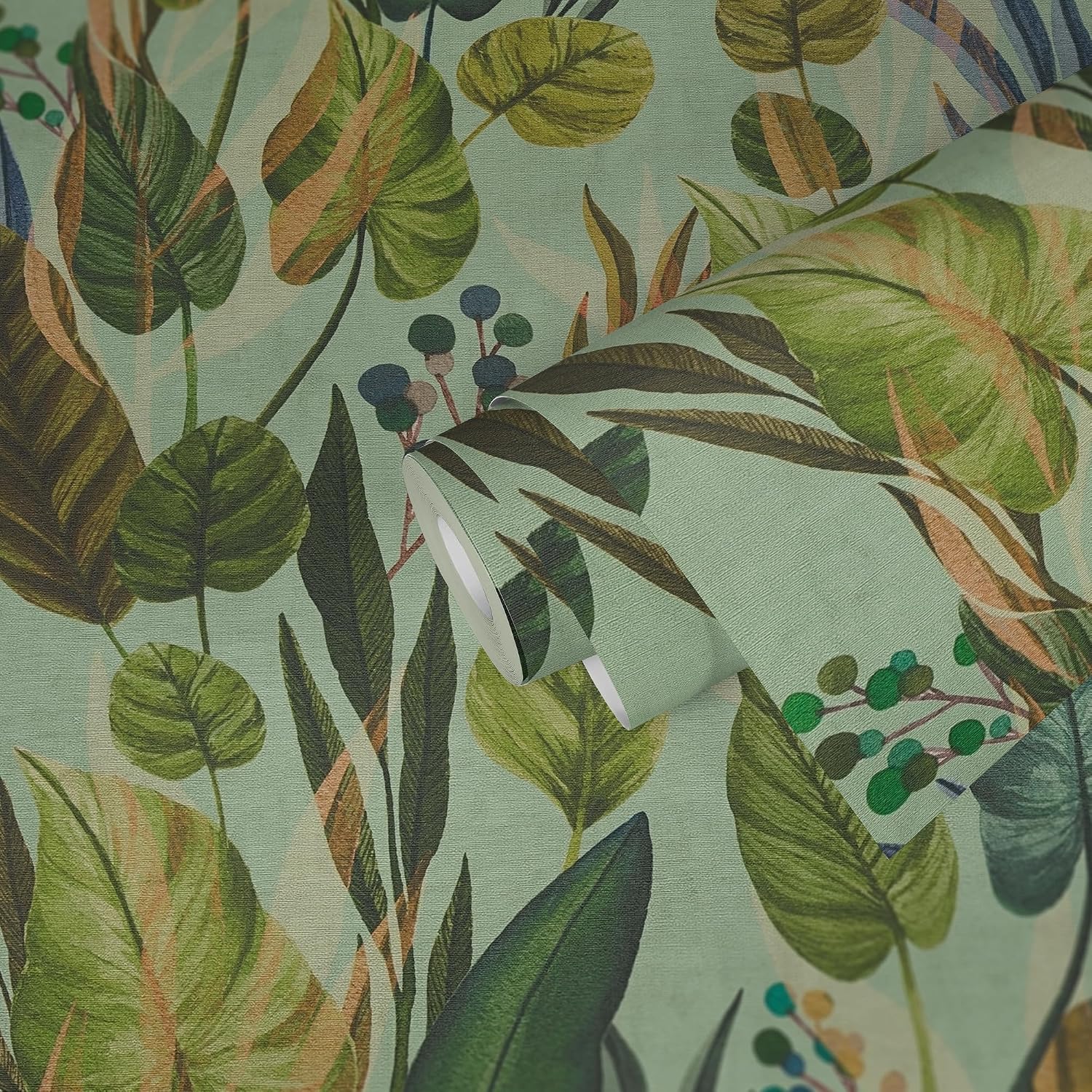 Livingwalls Anna D'Andrea 782191 Non-Woven Wallpaper Floral 10.05 m x 0.53 m - Blue, Green, Beige - Wallpaper Leaves