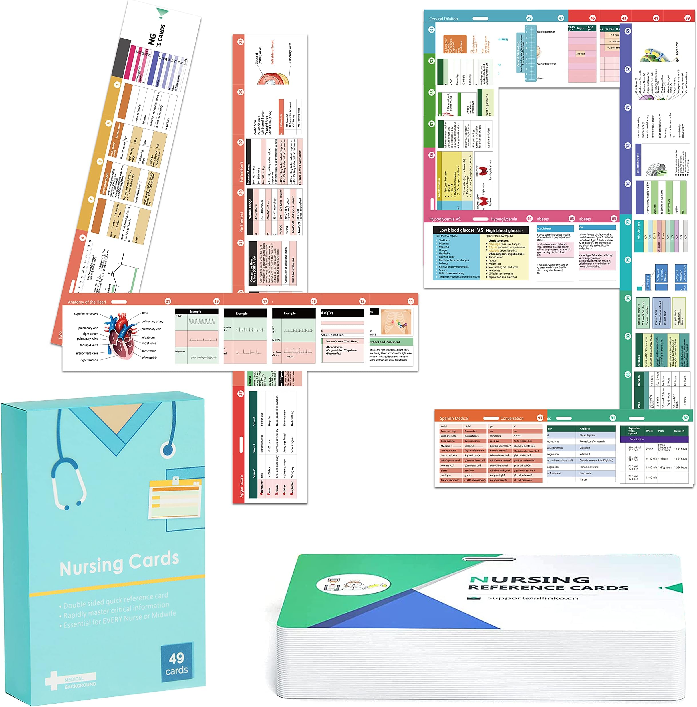 Anrapley 49 Horizontal Nursing Badge Reference Cards, Nursing School Essentials Set, Bonus Cheat Sheets - Lab Values, EKG, Vitals, Etc for Nurse, LPN, Or Students