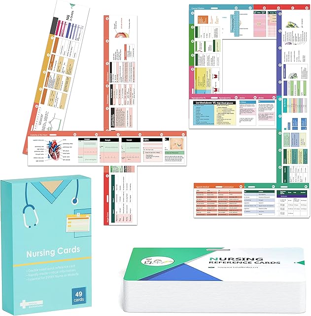 49 Horizontal Nursing Badge Reference Cards, Nursing School Essentials Set, Bonus Cheat Sheets - Lab Values, EKG, Vitals, Etc for Nurse, LPN, Or Students