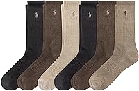 Polo Ralph Lauren Men's Performance Cotton Crew Socks 6-Pack - Moisture-Wicking, Cushioned Arch Support