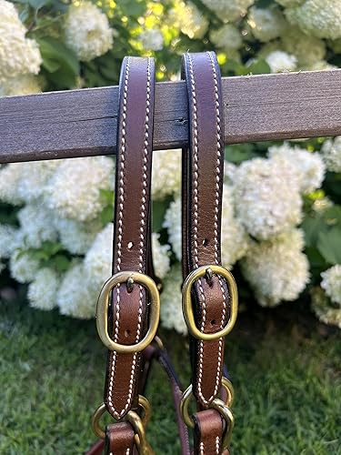 Miniatura 9 de Leaders - Cabestro de cuero acolchado de 34 pulgadas para caballos con placa de nombre grabada personalizada, cuero marrón con herrajes de latón