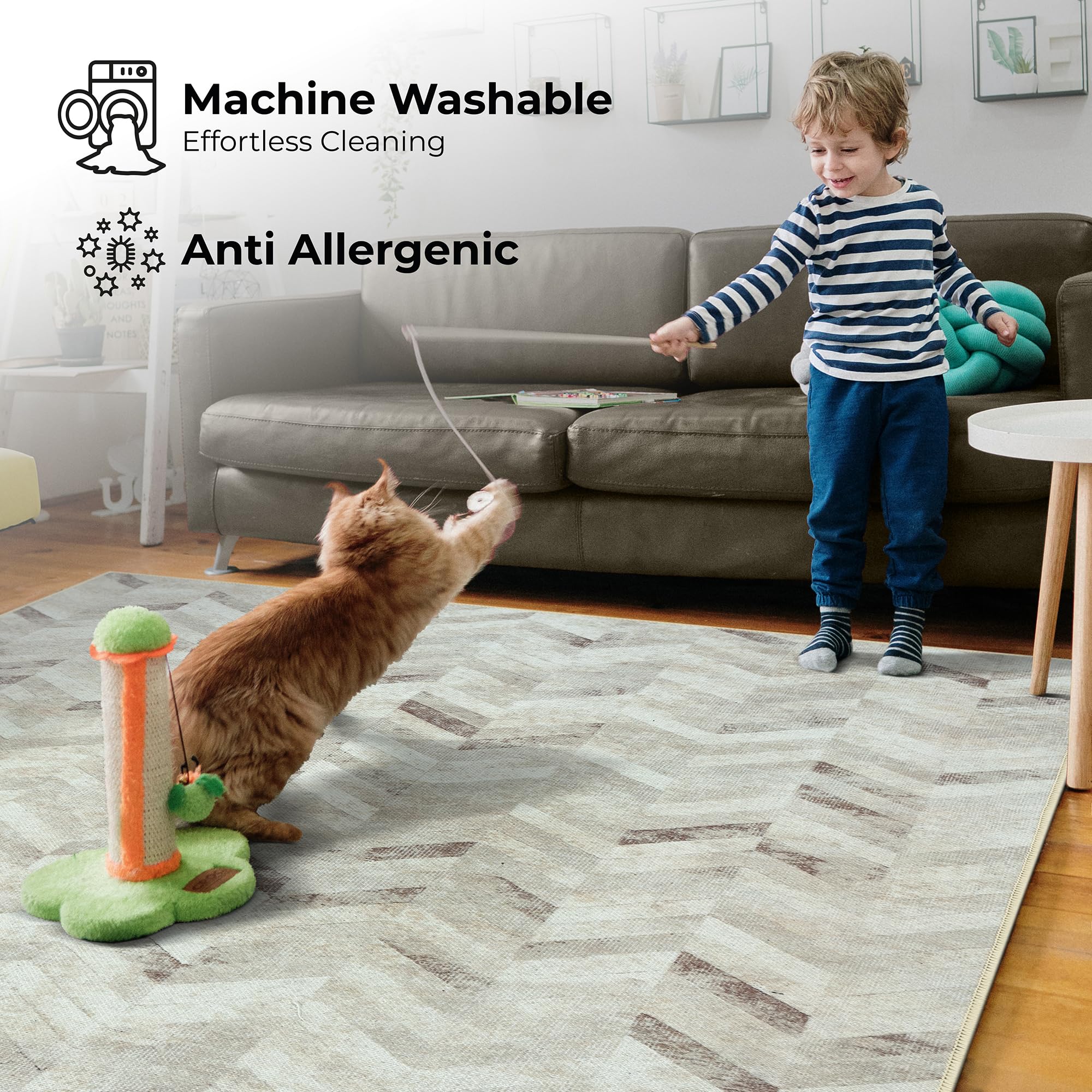 artyrugs Machine Washable Rug, 60x240cm, 75% Recycled Cotton, Short Pile, Non-Slip Backing, Non-Shedding - Image 2
