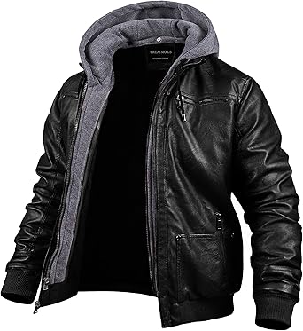 Amazon.com: Chaqueta de piel sintética para hombre, impermeable, resistente  al viento, de poliuretano, para motocicleta, ropa exterior, estilo vintage,  con capucha extraíble : Ropa, Zapatos y Joyería