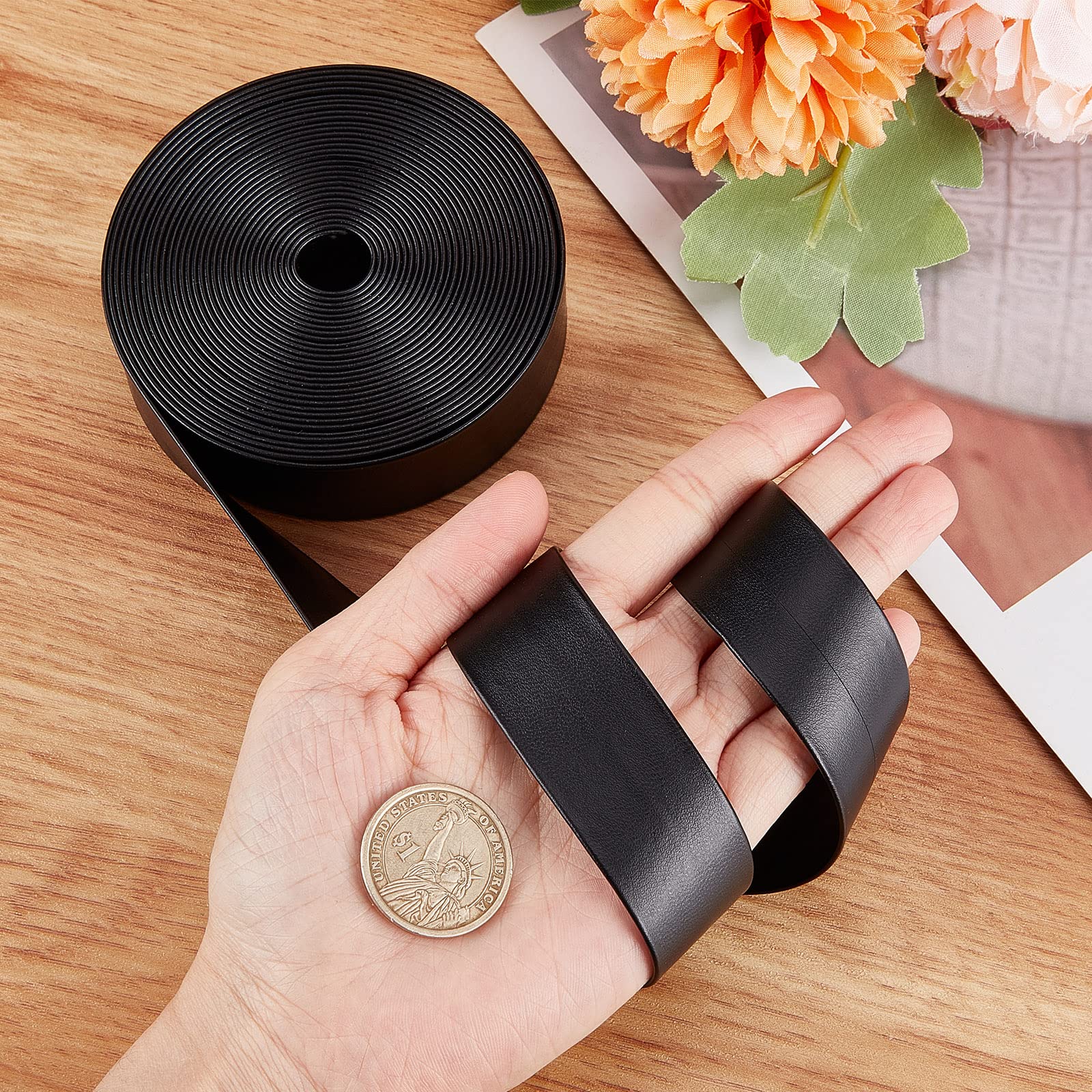 Nastro In Finta Pelle Nero 5m - Striscia Per Cucito E Rifiniture 25mm Larghezza - Foto 7