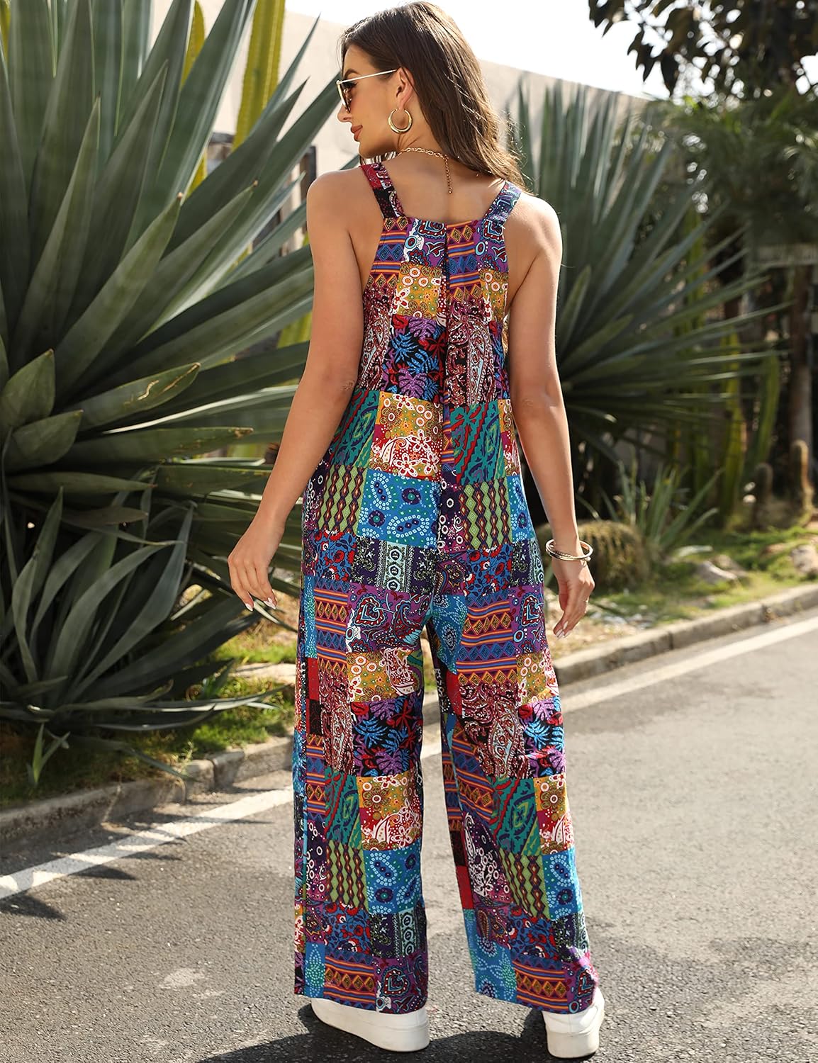 UANEO Overalls for Women Loose Fit Summer Wide Leg Jumpsuits Floral Boho Clothes - Image 5