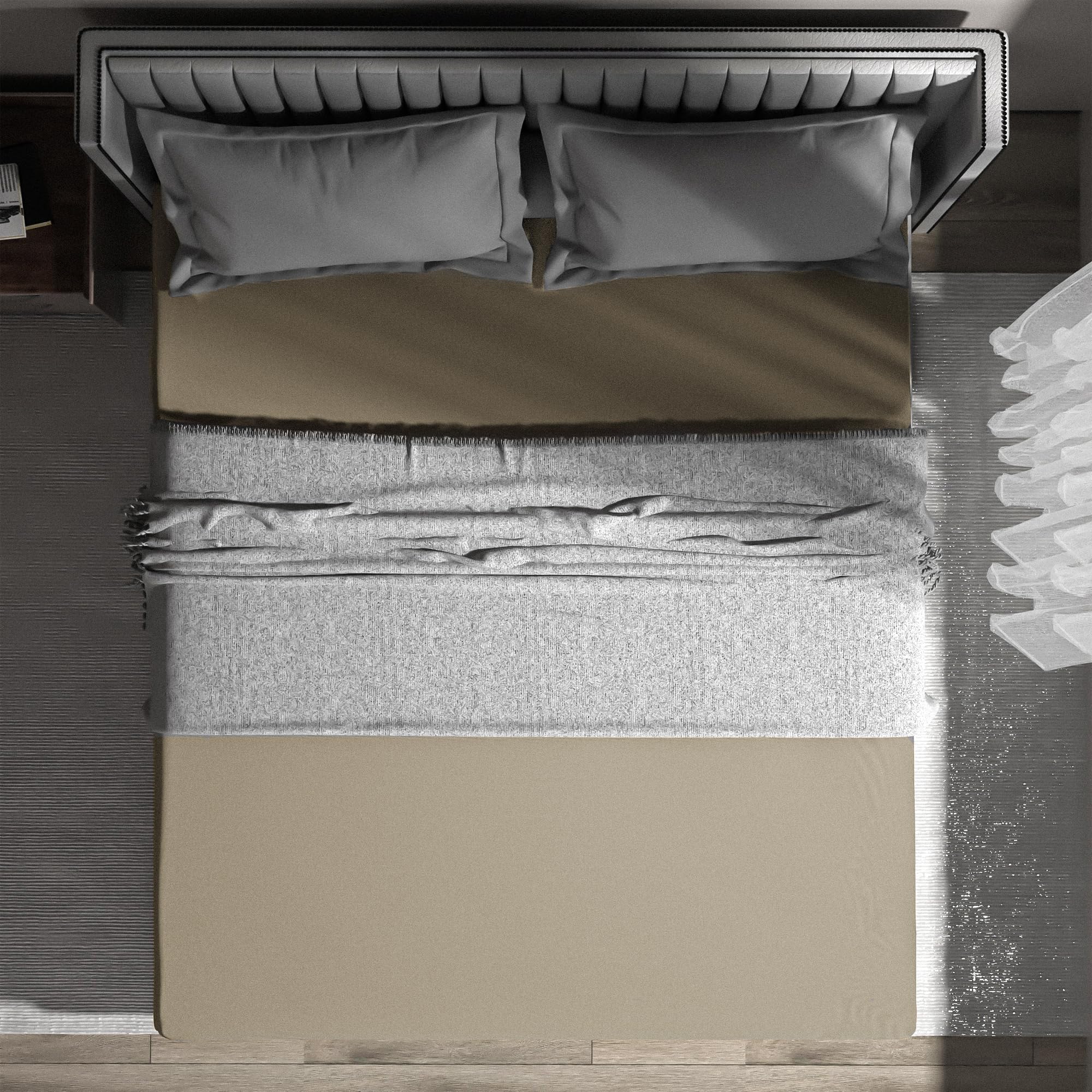 wyewye Double Fitted Sheet, Khaki, 135x190 cm with 40 cm Super Deep Pocket, Microfiber Fabric Bed Fitted Sheets, Breathable - Image 4