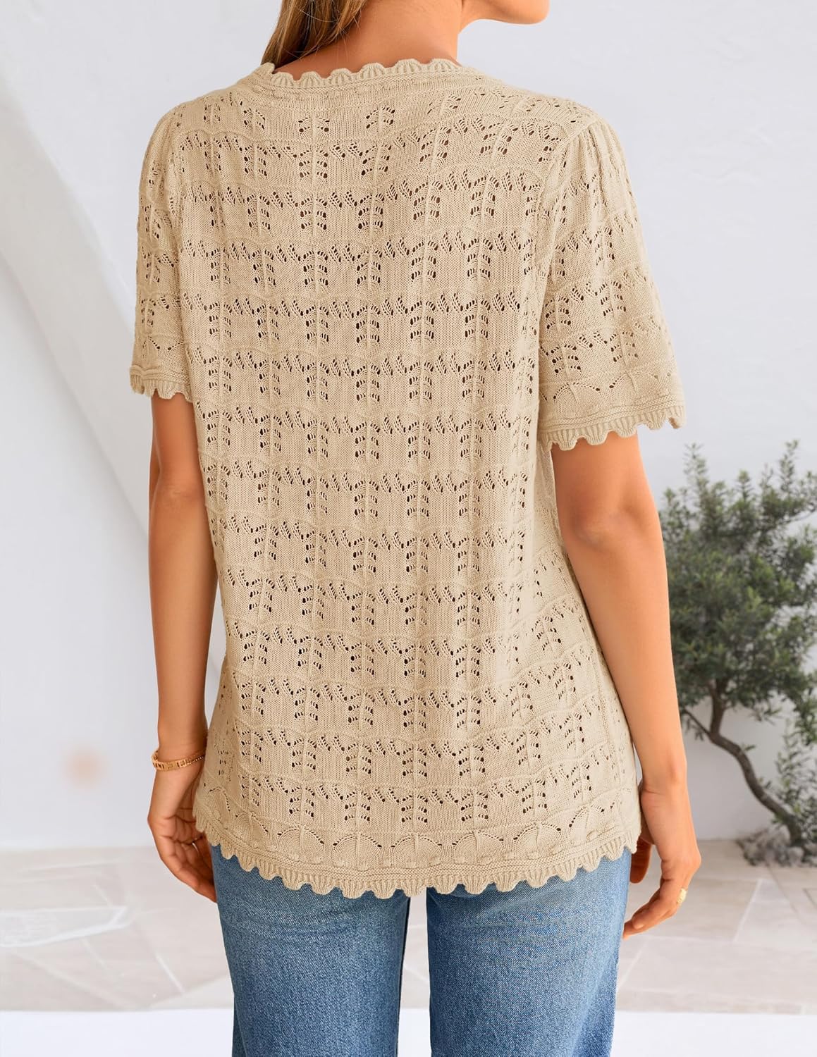 ZESICA Women's Spring Tops Crochet Short Sleeve Sweaters 2026 Summer Casual Crewneck Hollow Out Shirts Beach Vacation Outfits - Image 5